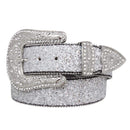 Cinto Feminino de Couro - Prata com Glitter Brilhante Pyramid Country Luxo